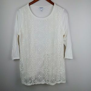 NWT. Ivory lace front top 3/4 sleeves large